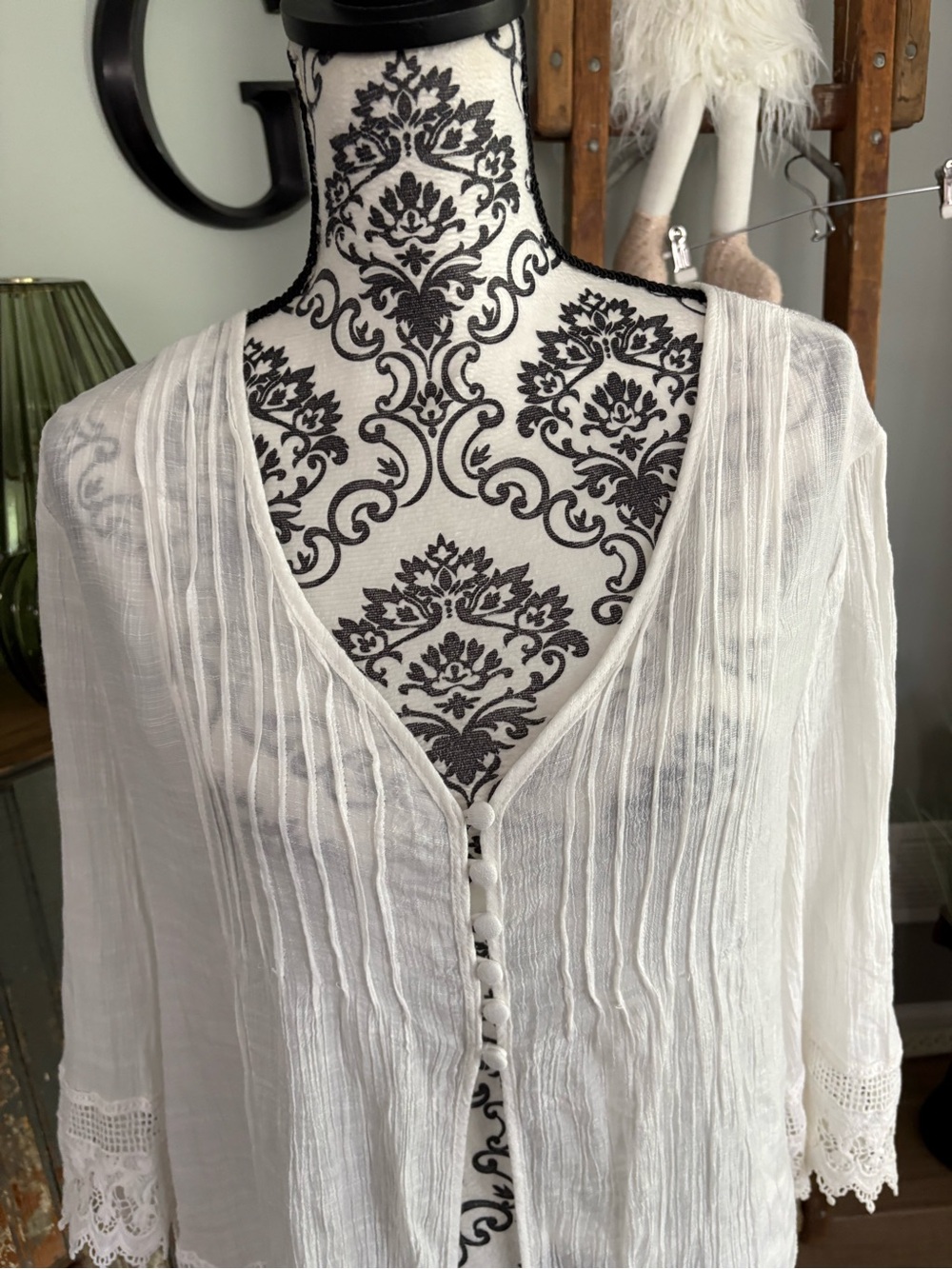 Beige crochet Lace-Trim Lightweight Boho tunic top - Picture 2 of 7